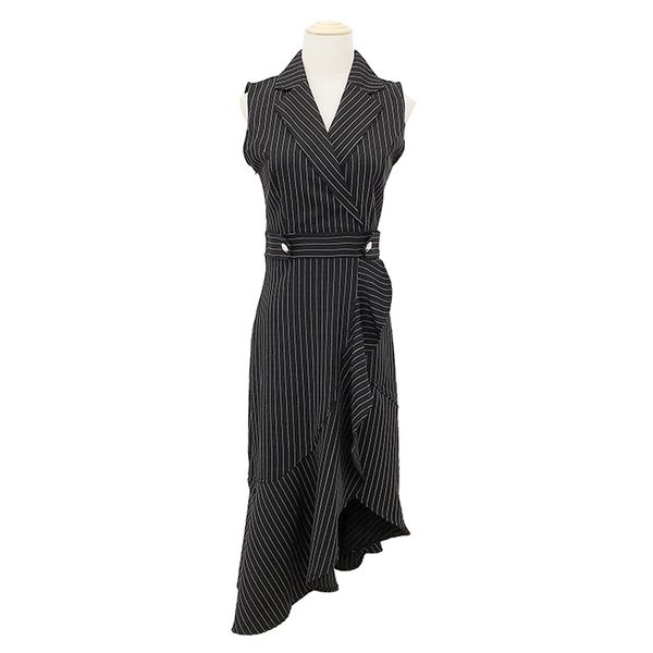 white black striped button turn down collar sleeveless sarafan ruffle split midi dress d0727 210514, Black;gray
white black striped button turn down collar sleeveless sarafan ruffle split midi dress d0727 210514, Black;gray