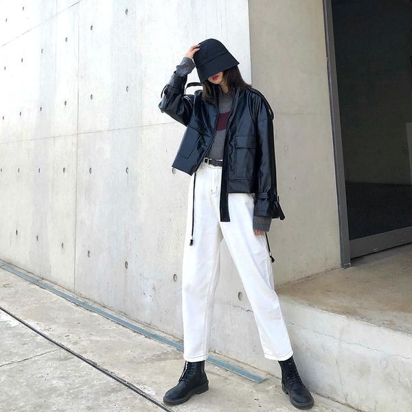 women's leather & faux 2021 autumn women drawstring hem loose big pocket black motorcycle jacket biker coat streetwear casual abrigo mu
women's leather & faux 2021 autumn women drawstring hem loose big pocket black motorcycle jacket biker coat streetwear casual abrigo mu