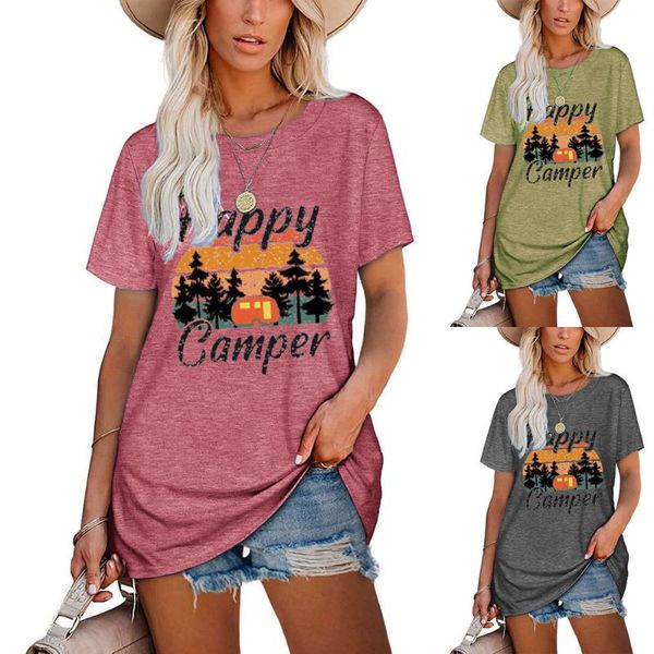 women's t-shirt happy camper short sleeve tshirt for women funny cute graphic tee letter print casual shirts, White
women's t-shirt happy camper short sleeve tshirt for women funny cute graphic tee letter print casual shirts, White