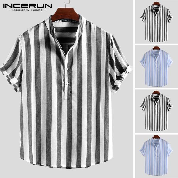men's casual shirts 2021 summer men striped shirt stand collar loose short sleeve cotton harajuku camisa masculina incerun s-5xl, White;black
men's casual shirts 2021 summer men striped shirt stand collar loose short sleeve cotton harajuku camisa masculina incerun s-5xl, White;black
