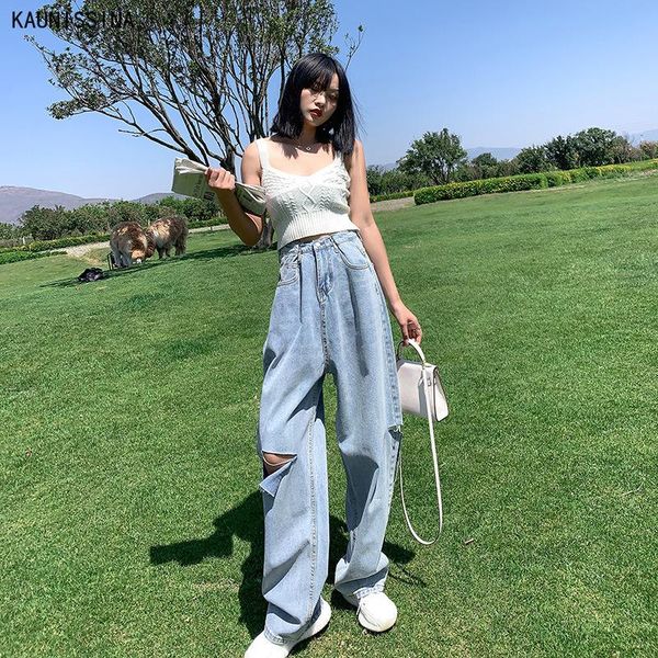 women's jeans high waist straight women summer autumn loose wide leg pants fashion holes street style vintage korean ins, Blue
women's jeans high waist straight women summer autumn loose wide leg pants fashion holes street style vintage korean ins, Blue