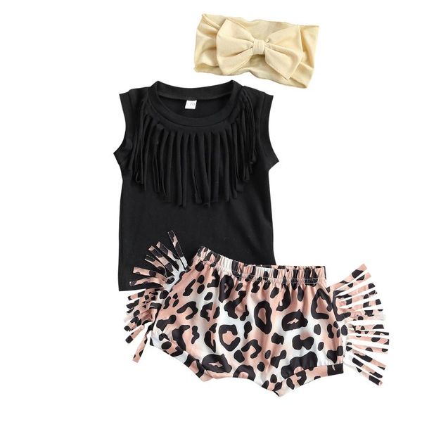 pudcoco 3pcs little girls outfits summer solid color round collar sleeveless tassels leopard print shorts bow headwear clothing sets, White
pudcoco 3pcs little girls outfits summer solid color round collar sleeveless tassels leopard print shorts bow headwear clothing sets, White