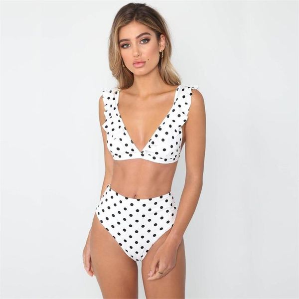 women's swimwear 2021 print dot bikini set wire micro summer bathing high waist female swimming suit ruffle padded bandage biquini, White;black
women's swimwear 2021 print dot bikini set wire micro summer bathing high waist female swimming suit ruffle padded bandage biquini, White;black
