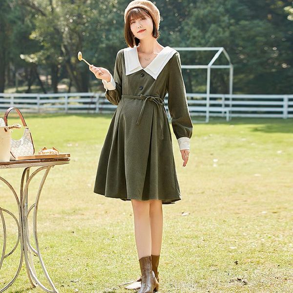 maternity dresses dress autumn and winter long-sleeved ordinary solid color doll collar fashion casual mid-length pregnant lady, White
maternity dresses dress autumn and winter long-sleeved ordinary solid color doll collar fashion casual mid-length pregnant lady, White