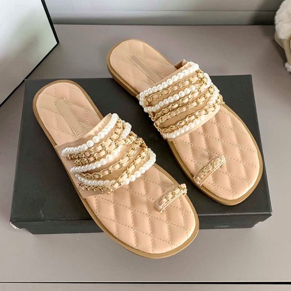 designer pearls chain flat heel slippers 2021s paris vintage women pu leather sliders sandals diamond lattice platform scuffs slipper, Black
designer pearls chain flat heel slippers 2021s paris vintage women pu leather sliders sandals diamond lattice platform scuffs slipper, Black