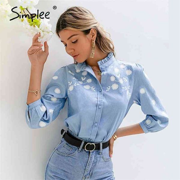 simplee denim light blue puff sleeve female blouse casual stand collar mid-length sleeve women shirt spring summer office blouse 210401, White
simplee denim light blue puff sleeve female blouse casual stand collar mid-length sleeve women shirt spring summer office blouse 210401, White