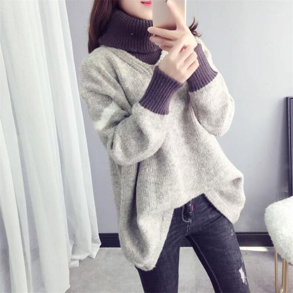 women's sweaters 2021 autumn and winter high collar bottoming sweater loose long sleeve stitching pullover women, White;black
women's sweaters 2021 autumn and winter high collar bottoming sweater loose long sleeve stitching pullover women, White;black