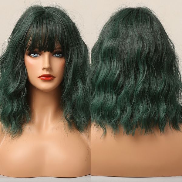 short bobo wave colorful wigs dark green black synthetic wigs with bangs heat resistant wig for women cosplay daily party use
short bobo wave colorful wigs dark green black synthetic wigs with bangs heat resistant wig for women cosplay daily party use