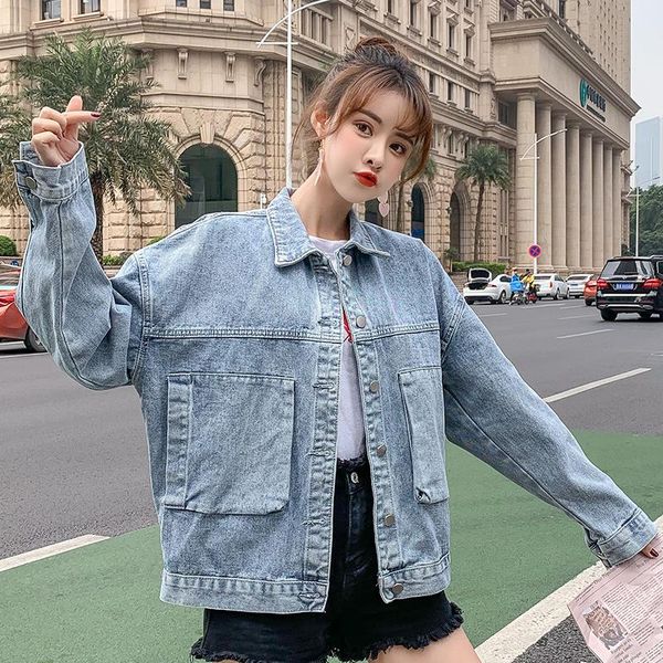 women's jackets 2021 autumn jacket women loose long sleeve large pocket single-breasted vintage washed denim female coat, Black;brown
women's jackets 2021 autumn jacket women loose long sleeve large pocket single-breasted vintage washed denim female coat, Black;brown