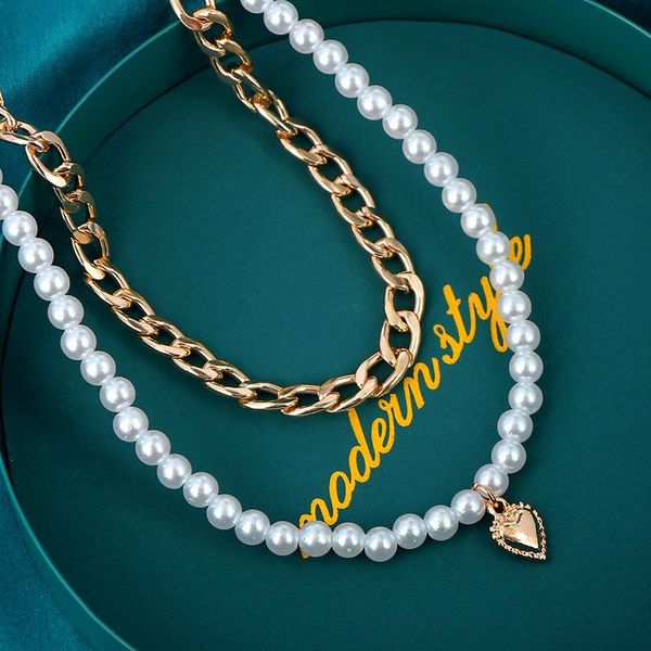 pendant necklaces imitation pearl necklace for women heart pendants multilayered chunky thick cuban chain choker gothtic jewelry gift, Silver
pendant necklaces imitation pearl necklace for women heart pendants multilayered chunky thick cuban chain choker gothtic jewelry gift, Silver
