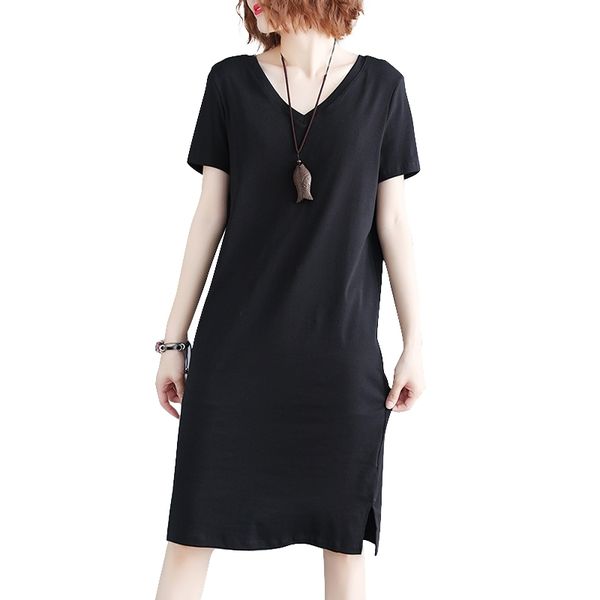 werueruyu european and american short-sleeved large size v-neck solid color dress explosion models women's 210608, Black;gray
werueruyu european and american short-sleeved large size v-neck solid color dress explosion models women's 210608, Black;gray