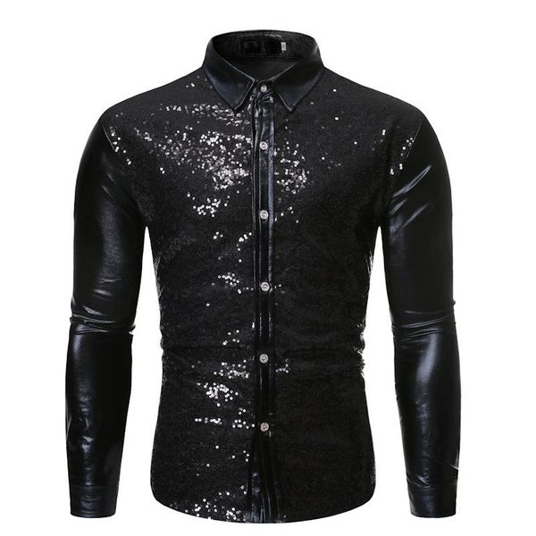men's casual shirts shiny black sequin nightclub shirt 2021 brand slim fit party wedding glitter men dress stage singer prom costume, White;black
men's casual shirts shiny black sequin nightclub shirt 2021 brand slim fit party wedding glitter men dress stage singer prom costume, White;black