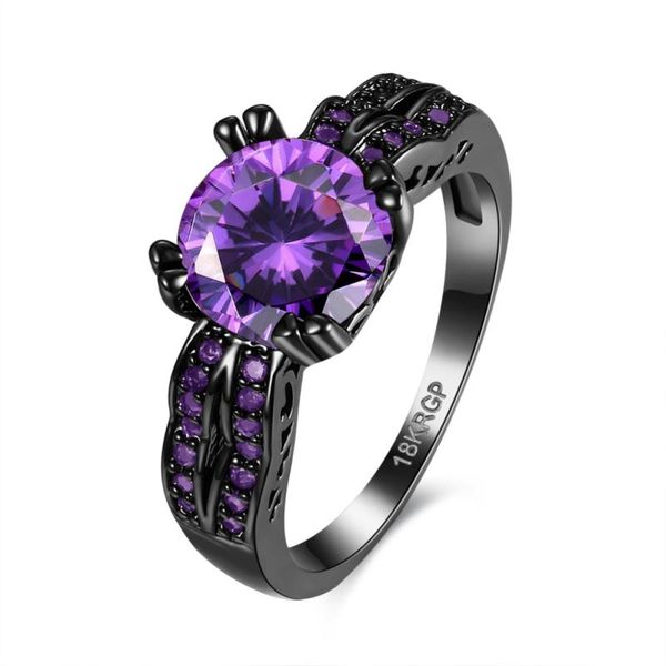 cluster rings fashion bijoux purple crystal cubic zirconia black gun plated for women anniversary ring jewelry wholesale r2006, Golden;silver