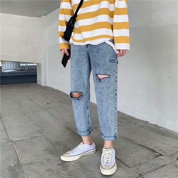 summer ripped jeans mens fashion washed solid color casual jeans pants men streetwear loose hip hop hole denim trousers mens, Blue
summer ripped jeans mens fashion washed solid color casual jeans pants men streetwear loose hip hop hole denim trousers mens, Blue