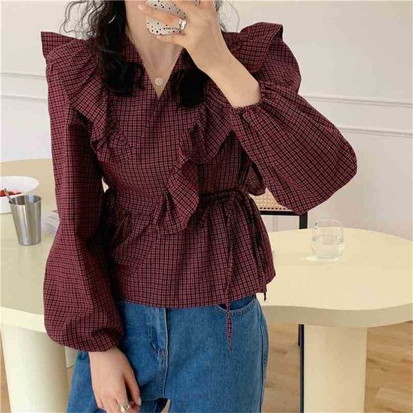 korean chic vintage girls plaid ruffles v-neck high waist shirts femme party casual gentle geometric blouses 210525, White
korean chic vintage girls plaid ruffles v-neck high waist shirts femme party casual gentle geometric blouses 210525, White