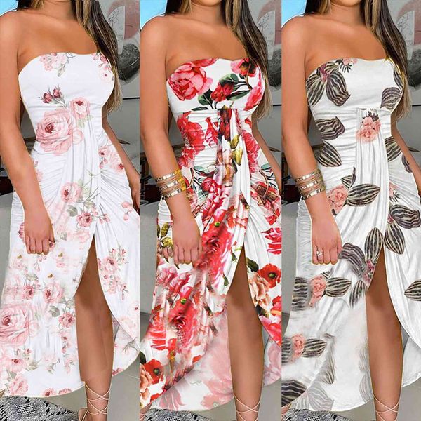 summer print strapless long beach womens dresses split party club fashion, Black;gray
summer print strapless long beach womens dresses split party club fashion, Black;gray