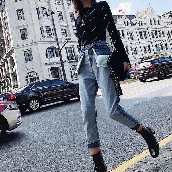 jeans women's loose high waist pants vintage hong kong-style capri-pants patchwork distressed jean womens, Blue
jeans women's loose high waist pants vintage hong kong-style capri-pants patchwork distressed jean womens, Blue