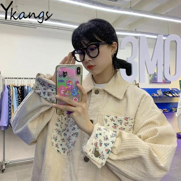 women's jackets floral print patchwork corduroy button pockets sweet women spring autumn kawaii cute coat korean pink white outwear top, Black;brown
women's jackets floral print patchwork corduroy button pockets sweet women spring autumn kawaii cute coat korean pink white outwear top, Black;brown