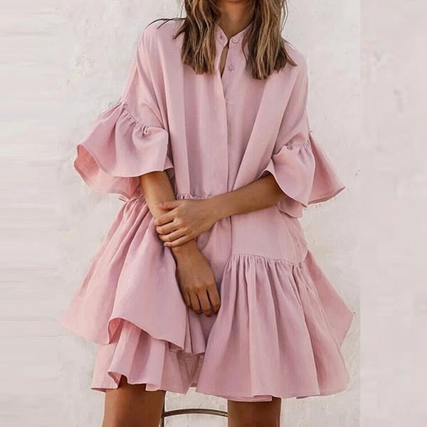 women dress half flare sleeves ruffles button up solid white pink lovely female loose sweet plus size 3xl summer vestidos robes 210416, Black;gray
women dress half flare sleeves ruffles button up solid white pink lovely female loose sweet plus size 3xl summer vestidos robes 210416, Black;gray