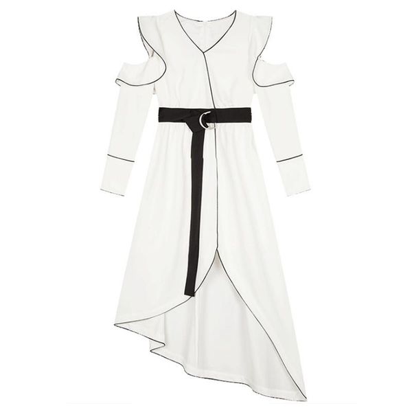 casual dresses black trims asymmetrical white ruffle dress women's party v neck hollow out buckle belted long sleeve winter maxi, Black;gray
casual dresses black trims asymmetrical white ruffle dress women's party v neck hollow out buckle belted long sleeve winter maxi, Black;gray