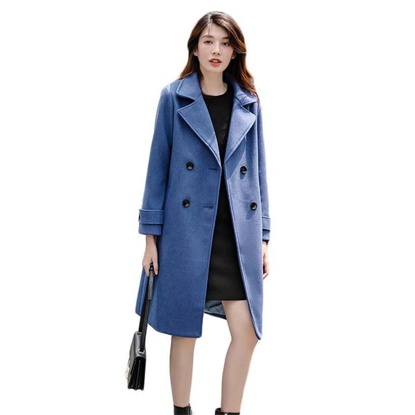 women's wool & blends woolen coat women fashion loose lapel long sleeve autumn winter korean blue double breasted thick jackets, Black
women's wool & blends woolen coat women fashion loose lapel long sleeve autumn winter korean blue double breasted thick jackets, Black