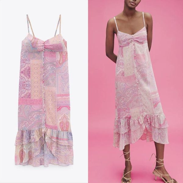 za retro paisley print women dresses backless party spaghetti straps ruffle asymmetrical midi summer, Black;gray
za retro paisley print women dresses backless party spaghetti straps ruffle asymmetrical midi summer, Black;gray