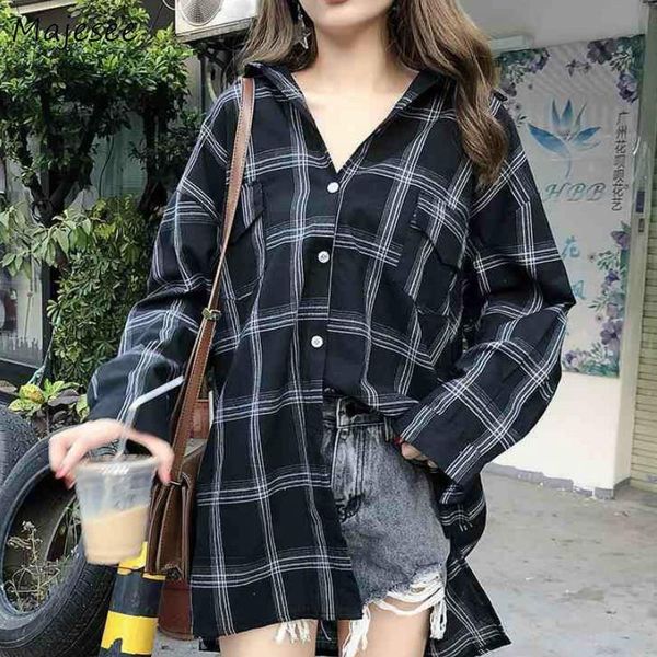 long sleeve harajuku clothes womens blouses plaid plus size casual loose ladies korean fashion chic, White
long sleeve harajuku clothes womens blouses plaid plus size casual loose ladies korean fashion chic, White