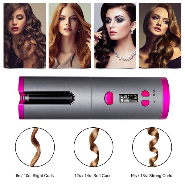 portable automatic rotating hair curler usb rechargeable curling iron led display temperature adjustable styling tool wave styer, Silver
portable automatic rotating hair curler usb rechargeable curling iron led display temperature adjustable styling tool wave styer, Silver