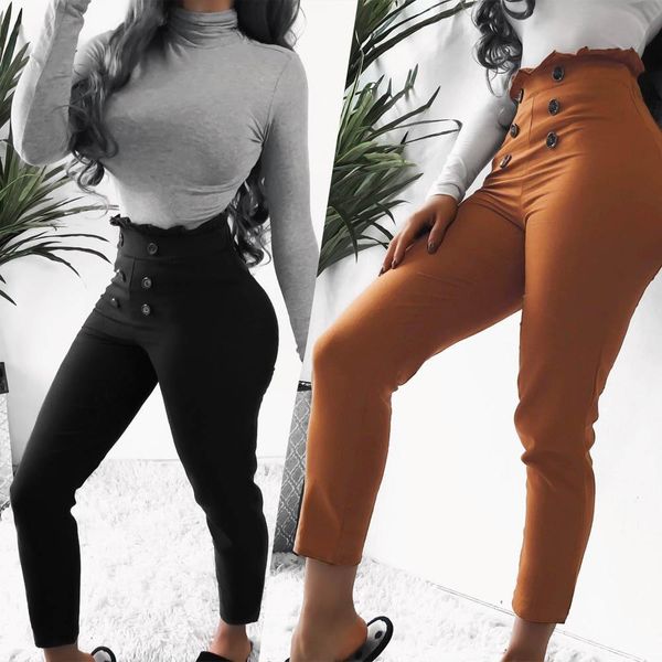 pencil ruffled button decor women pants elastic high waist color spring autumn slim hip long trouser streetwear, Black;white
pencil ruffled button decor women pants elastic high waist color spring autumn slim hip long trouser streetwear, Black;white