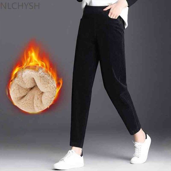 winter lamb fur cashmere womens pant slim casual warm harem thick lined fleece autumn sweatpants trousers, Black;white