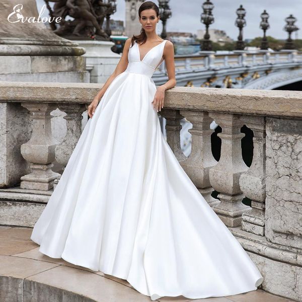other wedding dresses evalove customized charming v-neck backless bride a-line dress luxurious beading satin court train vintage bridal gown, White
other wedding dresses evalove customized charming v-neck backless bride a-line dress luxurious beading satin court train vintage bridal gown, White