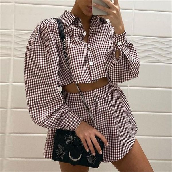 women's tracksuits y2k plaid lounge wear tracksuit shorts set long puff sleeve button shirt and zipper mini women two piece outfits, Gray
women's tracksuits y2k plaid lounge wear tracksuit shorts set long puff sleeve button shirt and zipper mini women two piece outfits, Gray