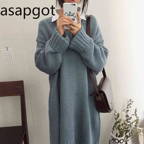 elegant ol v neck loose long sweater dress women thick knit autumn winter female slim basic casual full korean chic 210429, Black;gray
elegant ol v neck loose long sweater dress women thick knit autumn winter female slim basic casual full korean chic 210429, Black;gray