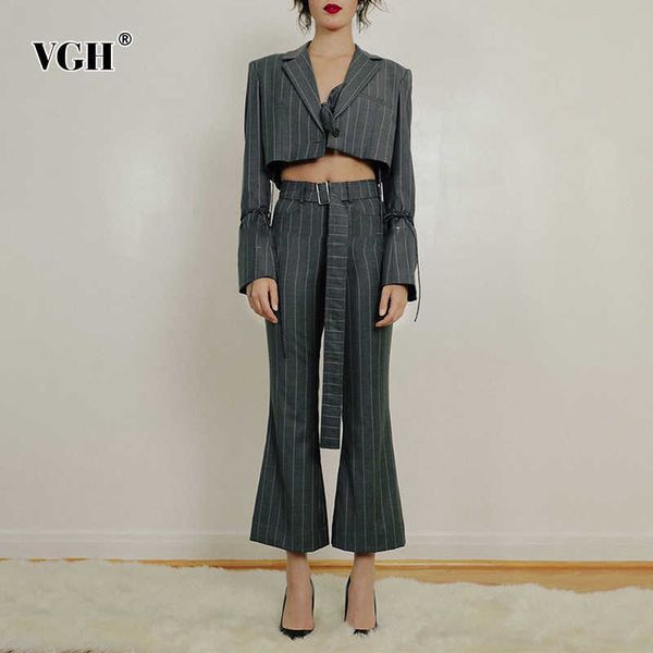 gray striped women's suit flare long sleeve lace up short blazers high waist sashes flares pants two piece set female 210531, White
gray striped women's suit flare long sleeve lace up short blazers high waist sashes flares pants two piece set female 210531, White