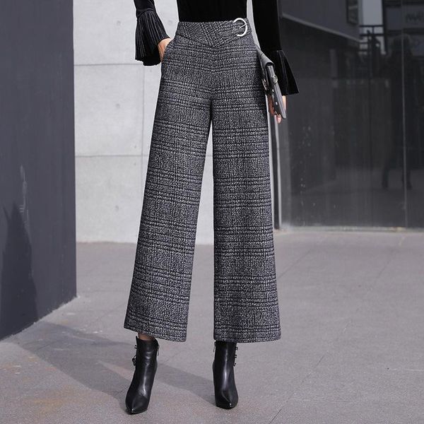 women's pants & capris fashion plaid high waist woollen wide leg, Black;white
women's pants & capris fashion plaid high waist woollen wide leg, Black;white
