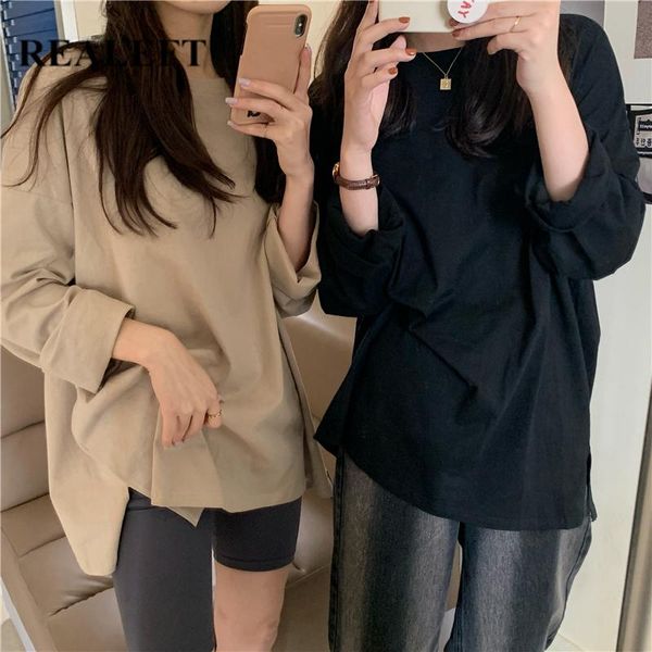 women's t-shirt realeft oversize 2021 autumn winter solid bottoming basic wild fashionable minimalist hem split loose, White
women's t-shirt realeft oversize 2021 autumn winter solid bottoming basic wild fashionable minimalist hem split loose, White