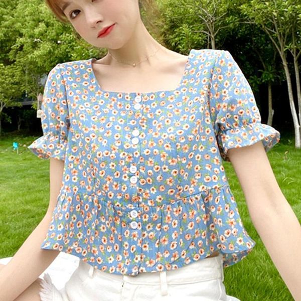 summer women chiffon floral print square neck short sleeve button casual loose fit crop blouse fenmale clothes women's blouses & shirts, White
summer women chiffon floral print square neck short sleeve button casual loose fit crop blouse fenmale clothes women's blouses & shirts, White