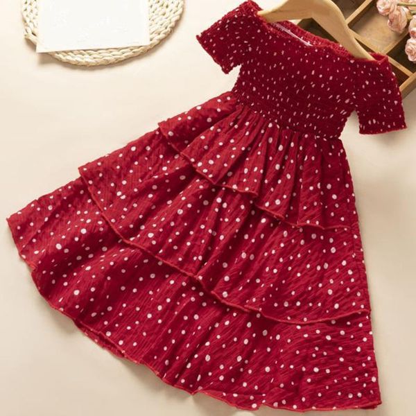 dress 2021 summer light dresses princess kids clothing girl polka dot pattern multilayer for girls girl's, Red;yellow 
dress 2021 summer light dresses princess kids clothing girl polka dot pattern multilayer for girls girl's, Red;yellow