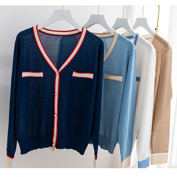 women's knits & tees cardigan mujer knitted thin sweater women v-neck long sleeve color contrast jersey blue slim pull femme spring aut, White
women's knits & tees cardigan mujer knitted thin sweater women v-neck long sleeve color contrast jersey blue slim pull femme spring aut, White