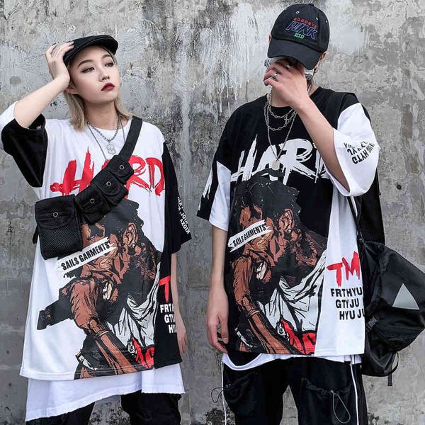 t shirt 2021 summer trend hip hop short sleeve men's fashion printed loose and handsome half clothes, White;black
t shirt 2021 summer trend hip hop short sleeve men's fashion printed loose and handsome half clothes, White;black