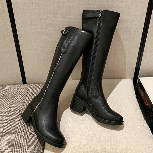boots fashion knee high side zipper tight autumn winter women party office lady thick heels shoes woman, Black 
boots fashion knee high side zipper tight autumn winter women party office lady thick heels shoes woman, Black