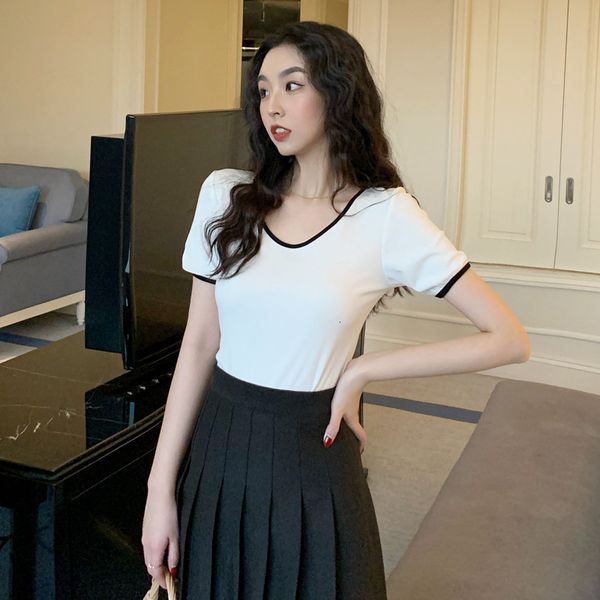 t-shirt 2021 korean women's summer color matching round neck elastic short sleeve thin loose t-shirt for women, White
t-shirt 2021 korean women's summer color matching round neck elastic short sleeve thin loose t-shirt for women, White