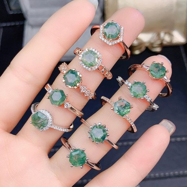 cluster rings silver adjustable ring hexagon cut natural green moss agate in 925 engagement wedding for gift, Golden;silver
cluster rings silver adjustable ring hexagon cut natural green moss agate in 925 engagement wedding for gift, Golden;silver