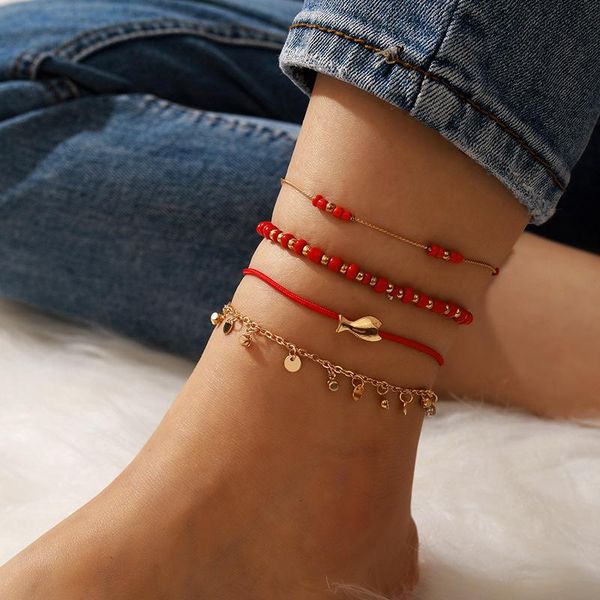 anklets vintage antique gold color anklet women 4 layers red rope fish bracelet charm bohemian ankle boho foot jewelry, Red;blue
anklets vintage antique gold color anklet women 4 layers red rope fish bracelet charm bohemian ankle boho foot jewelry, Red;blue