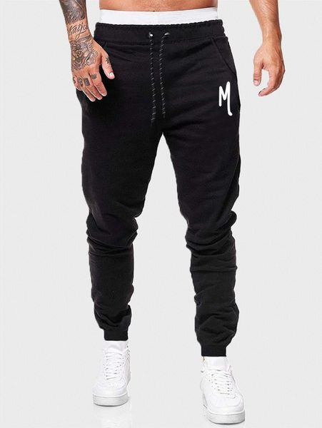 romwe guys letter drawstring sweatpants z1cj#, Black