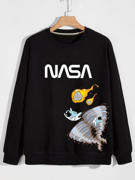 men spaceman and letter graphic sweatshirt 01rl#, Black