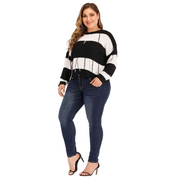 size big female no black and white back striped matching seam pullover sweater, White;black
size big female no black and white back striped matching seam pullover sweater, White;black