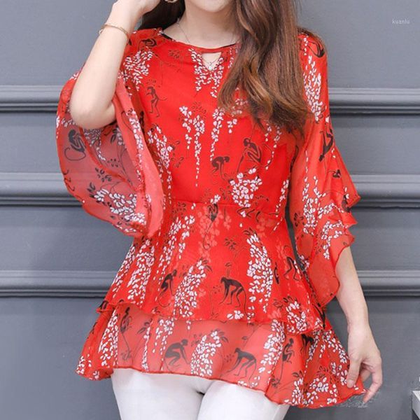 women's blouses & shirts and 2021 plus size blouse butterfly sleeve floral o-neck chiffon shirt, White
women's blouses & shirts and 2021 plus size blouse butterfly sleeve floral o-neck chiffon shirt, White