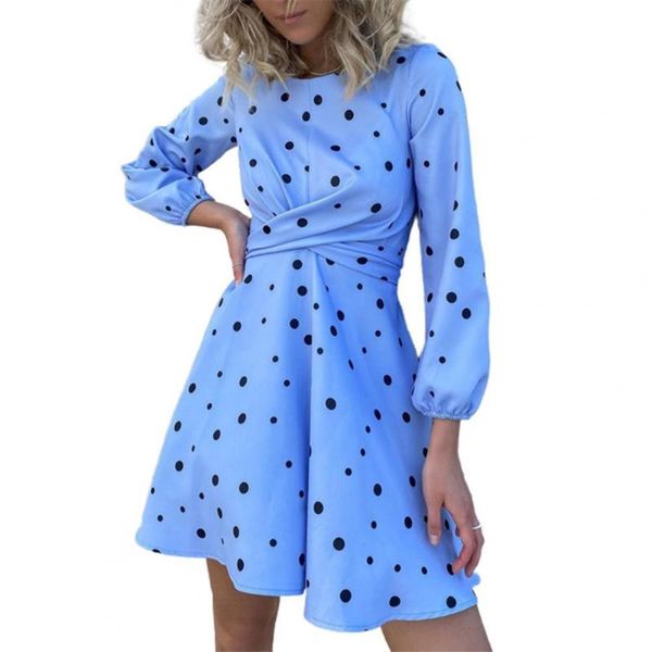 casual dresses elegant blue women dress o neck long sleeve polka dot print large hem slim autumn waist tied mini vestidos, Black;gray
casual dresses elegant blue women dress o neck long sleeve polka dot print large hem slim autumn waist tied mini vestidos, Black;gray