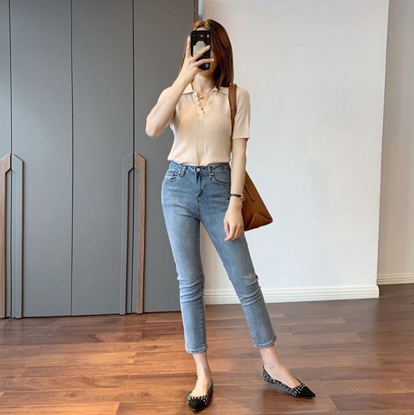 women's jeans ladies cotton blend high waist slip-cuffs cropped with pockets - 2021 latest women fashion casual long, Blue
women's jeans ladies cotton blend high waist slip-cuffs cropped with pockets - 2021 latest women fashion casual long, Blue